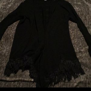 Gently Used, Black, Frey Detail Cardigan